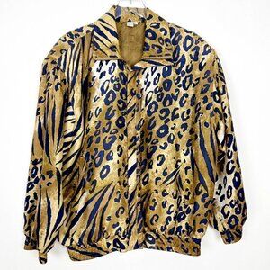 Vintage Fuda International Silk Bomber Jacket Women's L Animal Print Windbreaker